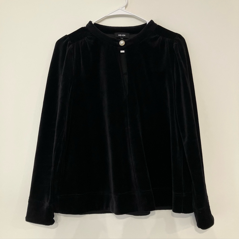 ME+EM Black Velvet Blouse with Pearl Button Size 6